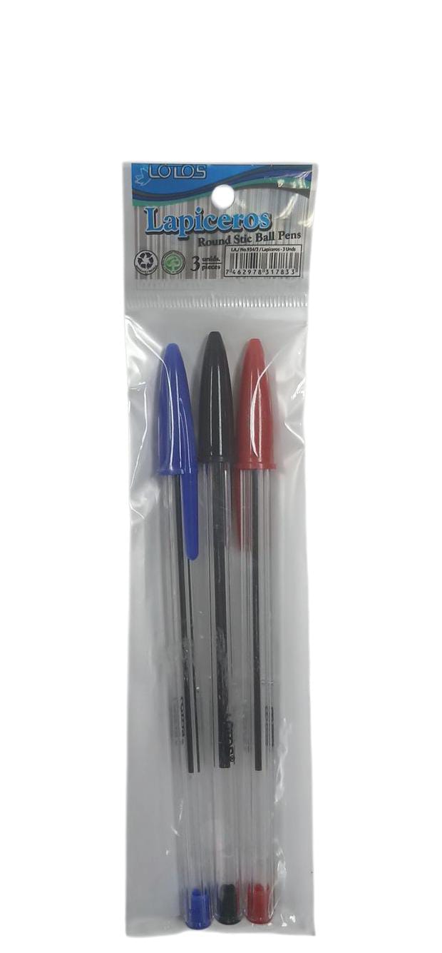 LAPICERO 3 PCS ROJO,AZUL,NEGRO